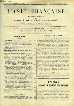 L'Asie Française n° 244 - L'Irak devant la Société des Nations par Henri Froidevaux, Traité signé a Angora, le 5 juin 1926, entre l'Angleterre, l'Irak ...