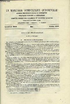 Le moniteur scientifique du docteur Quesneville n° 869 - Revue de photographie par A. Granger, La constitution du noir d'aniline, La chimie des ...