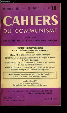 Cahiers du communisme n° 11 - XXXIVe anniversaire de la révolution socialiste d'octobre, L'inébranlable attachement du peuple de France a l'union ...