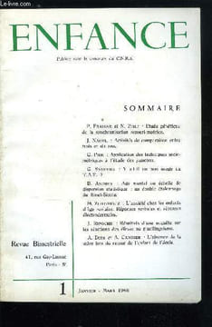 Enfance n° 1 - Etude génétique de la synchronisation sensori-motrice par P. Fraisse et N. Zuili, Activités de comparaison entre trois et six ans par ...