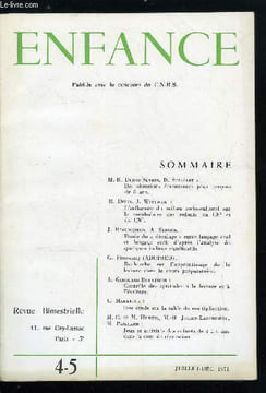 Enfance n° 4-5 - Des situations émouvantes pour garçons de 8 ans par M.R. Debot-Sevrin et D. Stassart, L'influence du milieu socio-culturel sur le ...