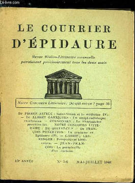 Le courrier d'épidaure n° 5-6 - Saint Simon et la médecine (IV) par Dr Pierre Astruc, Un anaphrodisiaque rabelaisien par Dr Albert Garrigues, Le ...