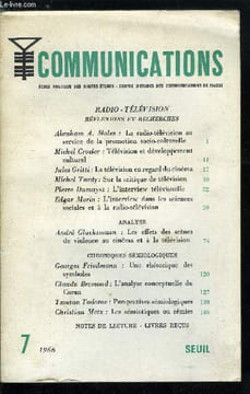 Communications n° 7 - Radio-télévisions, réflexions et recherches - La radio-télévision au service de la promotion socio-culturelle par Abraham A. ...