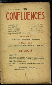 Confluences n° 20 - Ecce Homo par Henri Michaux, Cinéma poète malgré lui par Jean Prevost, Lorsque les choses par J.M.A. Paroutaud, Situation du ...