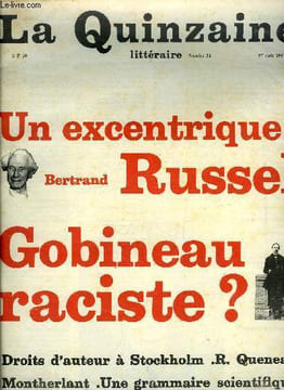 La quinzaine littéraire n° 32 - Un excentrique : Bertrand Russel par François Bondy, Le Paris d'un écolier par C. Gutman, Les mots endormis par Alain ...