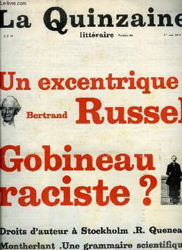 La quinzaine littéraire n° 33 - Un excentrique : Bertrand Russel par François Bondy, Le Paris d'un écolier par C. Gutman, Les mots endormis par Alain ...