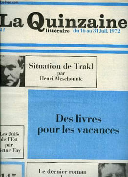 La quinzaine littéraire n° 145 - La violence et le sacré par Pierre Pachet, Le soleil cuivre par Jacques Lacarrière, La chevelure de Bérénice par ...