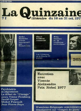 La quinzaine littéraire n° 265 - Félix Guattari et la révolution moléculaire par Maurice Nadeau, André Hardellet rêveur intempestif par Hubert Juin, ...