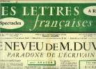 Les lettres françaises n° 468 - Le neveu de M. Duval, paradoxe de l'écrivain par Aragon, L'enfance inadaptée par René Jean Clot, Al Capone a Hollywood ...