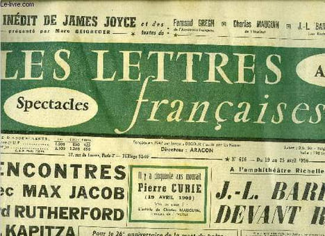 Les lettres françaises n° 616 - Rencontres avec Max Jacob, Lord Rutherford et P. Kapitza par Fernand Gregh, A l'amphithéatre Richelieu en Sorbone, ...