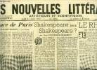 Les nouvelles littéraires, artistiques et scientifiques n° 1042 - Silence de Paris par Alexandre Arnoux, Shakespeare est-il Shakespeare ? par Mme ...