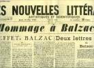 Les nouvelles littéraires, artistiques et scientifiques n° 1133 - Hommage a Balzac 1799-1850, L'effet Balzac par Jules Romains, Deux lettres inédites ...