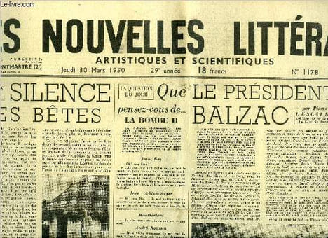 Les nouvelles littéraires, artistiques et scientifiques n° 1178 - Silence de bêtes par Maurice Bedel, Le président Balzac par Pierre Descaves, ...