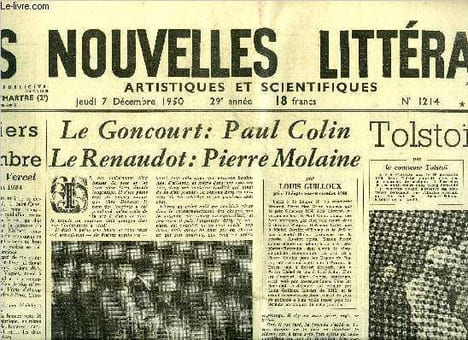Les nouvelles littéraires, artistiques et scientifiques n° 1214 - Lauriers de décembre par Roger Vercel, Le Goncourt : Paul Colin, le Renaudot : ...