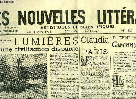 Les nouvelles littéraires, artistiques et scientifiques n° 1227 - Lumières sur une civilisation disparue par A. Dupont Sommier, Claudia a Paris par ...