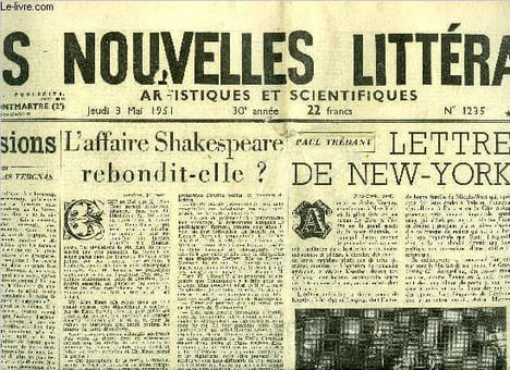 Les nouvelles littéraires, artistiques et scientifiques n° 1235 - Evasions par Raymond Las Vergnas, L'affaire Shakespeare rebondit-elle ? par Annie ...