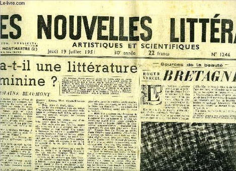 Les nouvelles littéraires, artistiques et scientifiques n° 1246 - Y a-t-il une littérature féminine ? par Edith Mora, Bretagne par Roger Vercel, Avant ...