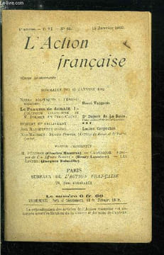 L'action française n° 62 - L'entente naturelle par Henri Vaugeois, Le Panama de demain : la politique financière de M. Doumer en Indo-Chine par Dr ...
