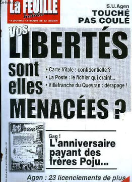 La feuille n° 1005 - La petite voix, Vos libertés sont-elles menacées ?, Drink Service boit la tasse, 23 licenciements de plus, Facture sociale, ...
