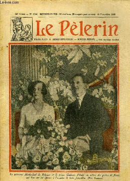 Le Pèlerin n° 2746 - La princesse Marie José de Belgique et le prince Umberto d'Italie au milieu des gerbes de fleurs qui leur ont été offertes a ...