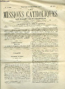 Les missions catholiques n° 129 - Madagascar, Etat de la mission catholique, propagande protestante, nouvelles diverses, Clonfert, Nomination de Mgr ...