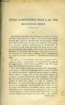 Etudes religieuses, philosophiques, historiques et littéraires tome 72 n° 5 - Fêtes chrétiennes pour l'an 1900, réflexions et projets par P.R.M. de la ...