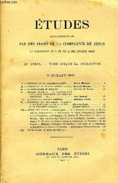 Etudes tome 132 n° 13 - Rousseau et le parlementaire par Xavier Moisant, L'église et le pouvoir absolu par Gustave Neyron, Le romantisme en Espagne ...