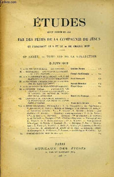 Etudes tome 135 n° 11 - La religion spirite, les origines par Lucien Roure, Cottolengo, une ville de la charité, Laus Perennis par Joseph Guillermin, ...