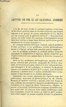 Etudes tome 189 n° 19 - La lettre de Pie XI au cardinal Andrieu par Henri du Passage, Paul Claudel théoricien de l'art par Joseph de Tonquédec, De ...