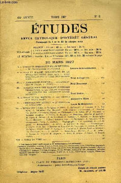 Etudes tome 190 n° 6 - L'odyssée spirituelle d'un moderniste, du christianisme au judaisme par Léonce de Grandmaison, Pour le dixième anniversaire de ...