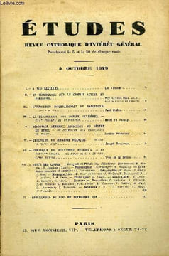 Etudes tome 201 n° 19 - Un témoignage sur le conflit actuel en Palestine par Mgr Kyrillos Rizk, L'exposition internationale de Barcelone par Paul ...