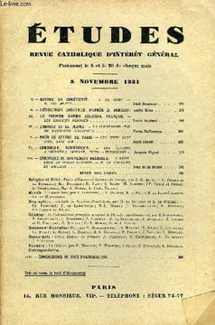 Etudes tome 209 n° 21 - Retour en chrétienté, la mort, les morts par Paul Doncoeur, L'évolution créatrice d'après M. Bergson par André Metz, Le ...