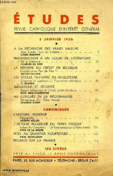 Etudes tome 226 n° 1 - A la recherche des vraies valeurs, avec Suarès : loin du vulgaire par Louis Barjon, Introduction a un cours de littérature, vie ...