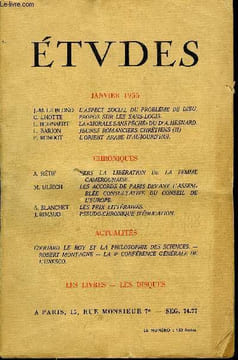 Etudes tome 284 n° 1 - L'aspect social du problème de Dieu par J.M. Le Blond, Propos sur les sans-logis par C. Lhotte, La morale sans péché du Dr A. ...