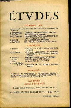 Etudes tome 291 n° 12 - Lettre autographe de Sa Sainteté Pie XII au directeur et aux rédacteurs des Etudes, Quelques journées après cent ans par R. ...