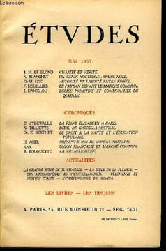 Etudes tome 293 n° 5 - Charité et vérité par J.M. Le Blond, Un génie nocturne : Marie Noel par A. Blanchet, Autorité et liberté entre époux par le Dr ...