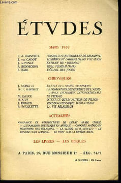Etudes tome 296 n° 3 - Loisirs d'aujourd'hui et de demain par F. de Dainville, Lumières et ombres d'une vocation par E. von Gadow, Extrait du journal ...