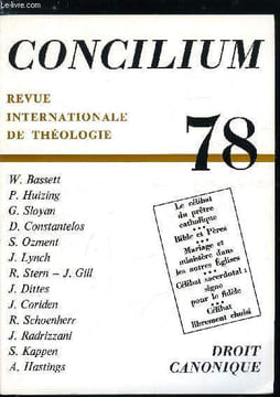 Concilium n° 78 - Motifs bibliques et patristiques du célibat des ministres de l'Eglise par Gérard Sloyan, Mariage et célibat du clergé dans l'église ...