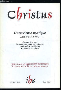 Christus n° 162 - L'expérience mystique, dieu ou le divin ?, Comme a tatons par Philippe Lécrivain, La mystique dans les religions par Joseph Caillot, ...