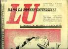 Lu dans la presse universelle n&deg; 156 - L'enterrement des pourparlers directs, L'Europe devant la politique fran&ccedil;aise, Au pays des congr&egrave;s, la France ...