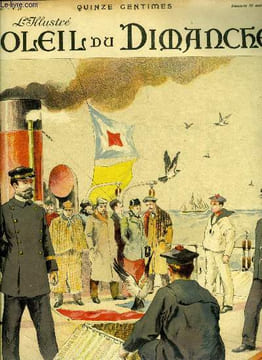 L'illustré, soleil du dimanche n° 34 - Un lancer de pigeons, voyageurs sur un transatlantique, aquarelle de Rudeaux, L'anniversaire par René Maizeroy, ...
