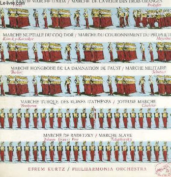 "DISQUE VINYLE 33T FACE 1: GRANDE MARCHE D'AIDA, MARCHE DE ""L'AMOUR DES TROIS ORANGES"", MARCHE NUPTIALE DU "" COQ D'OR"" FACE 2: MARCHE MILITAIRE, ...