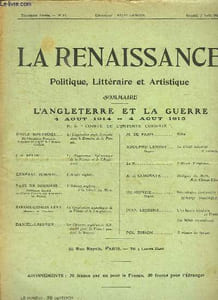 LA RENAISSANCE POLITIQUE LITTERAIRE ET ARTISTIQUE N° 14. 3 EM ANNEE. L ANGLETERRE ET LA GUERRE. 4 AOUT 1914 - A AOUT 1915.