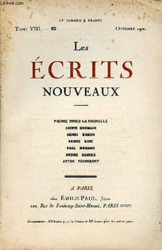 Les écrits nouveaux tome VIII - 10 octobre 1921 - Paul Morand Aïno - André Suarès excuse à Nietzsche - André Gide Ajax - Pierre Drieu la Rochelle à ...