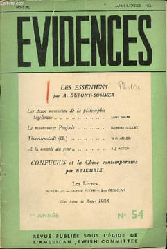 Evidences n°54 7e année janvier-février 1956 - Les esséniens par A.Dupont-Sommer - les deux rameaux de la philosophie hegelienne par André Amar - le ...