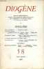 Diogène n°58 1967 - Mysticisme et société par Gershom Scholem - le troisième homme, vulgarisation scientifique et radio par Abraham A.Moles et Jean ...