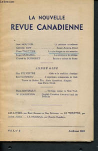 La nouvelle revue canadienne - Avril-Mai 1951 - Vol I - N°2 : La peinture canadienne, par Jean Mouton - Sainte-Anne-la-Palud, par Gabrielle Roy - La robe longue de ma mémoire, par Pierre Trottier - La critique et le critique, par Roger Duhamel - etc.
