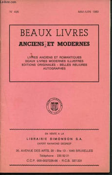 catalogue - n°426 - Ma i- Juin 1980 Librairie Simonson : Beaux livres anciens et modernes : Beaux livres anciens et modernes : Livres anciens et ...