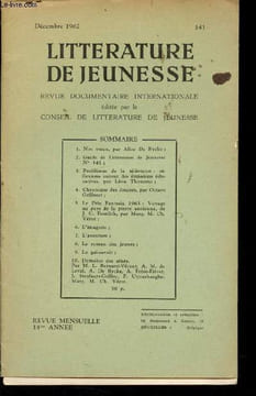Littérature de jeunesse n°141 - décembre 1962 - 14me année : problème de la télévision : réflexions autour des émissions éducatives, par L. Thoorens - ...