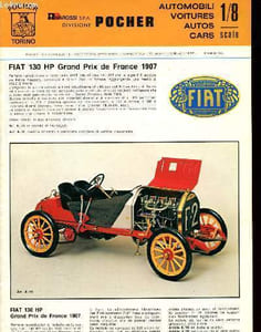 Catalogue Pocher : Automobili, voitures, Autos, Cars 1/8 scale (miniatures) : Fiat 130 HP Grand Prix de France 1907 - Alfa Romeo 8 C - 2300 MOnza - Rolls Royce Phantom II, Drop Head Sedanca Coupé 1932 - Spider tourind gran sport 1932 ALFA ROMEO - Mercedes